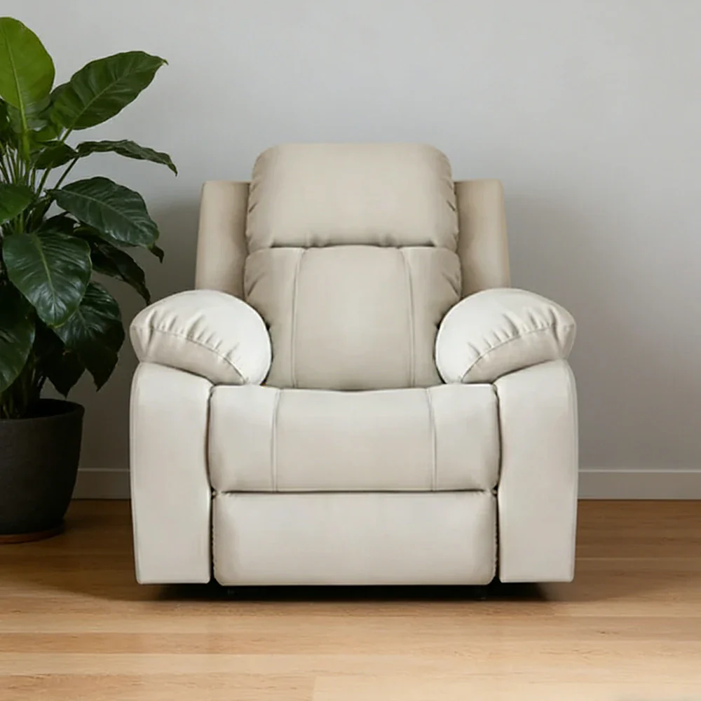 LIVARA Electric Recliner Armchair Wide-Angle Adjustment Premium Imported Leather 7D Fibre Comfort Support - Beige - Image 4