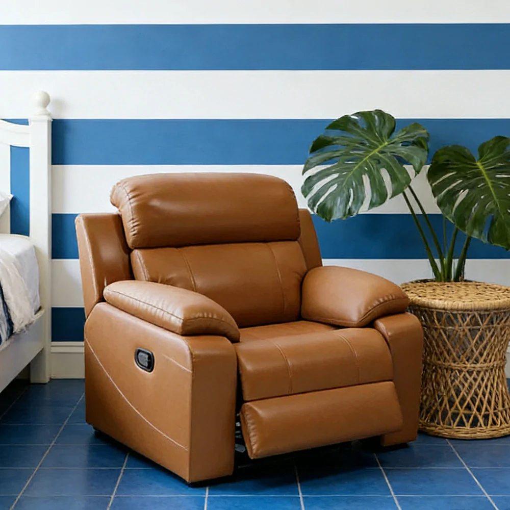 LIVARA Electric Recliner Armchair Wide-Angle Adjustment Premium Imported Leather 7D Fibre Comfort Support - Brown - Image 2