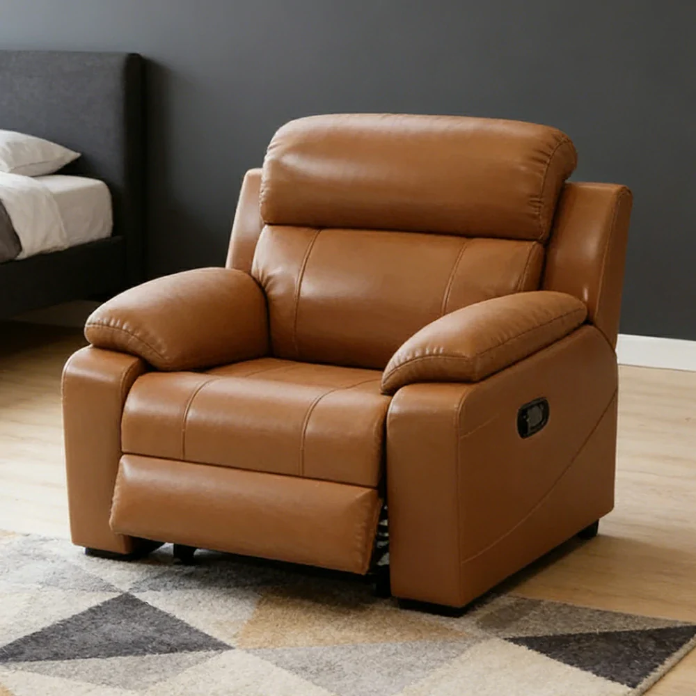 LIVARA Electric Recliner Armchair Wide-Angle Adjustment Premium Imported Leather 7D Fibre Comfort Support - Brown - Image 4