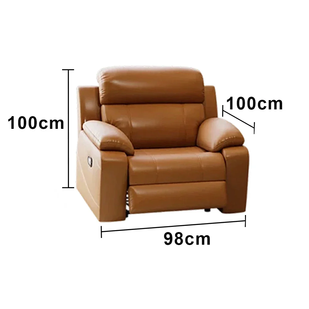 LIVARA Electric Recliner Armchair Wide-Angle Adjustment Premium Imported Leather 7D Fibre Comfort Support - Brown - Image 5