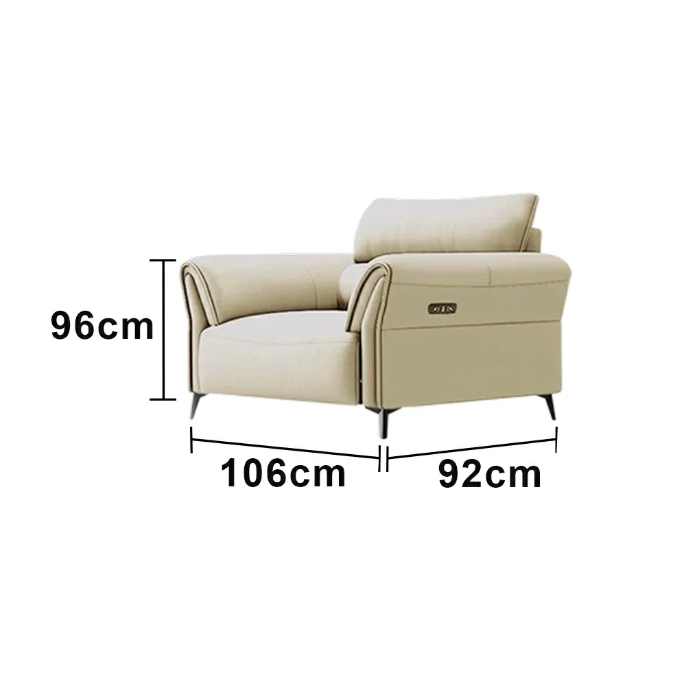 LIVARA Electric Recliner Sofa 106cm Single Seat Wide-Angle Adjustment Top-Grain Leather Ergonomic Comfort Design - Beige - Image 5
