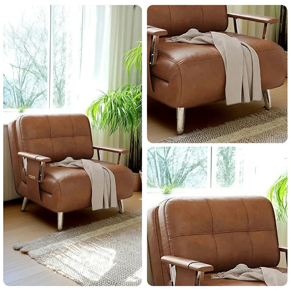 LIVARA 94/114cm Sofa Bed, 2-in-1 Design, High-Density Foam, Cat-Scratch Leather, Adjustable Angles, Durable & Waterproof - Brown - Image 3