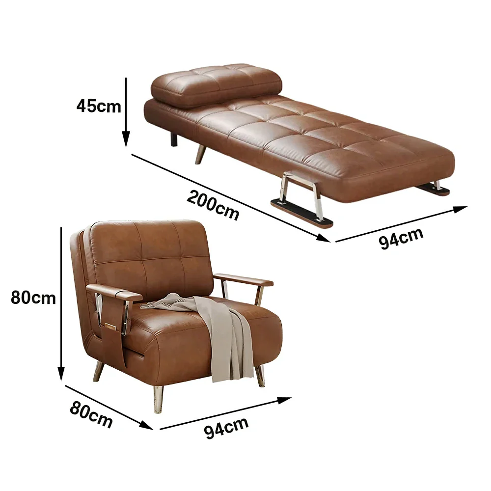 LIVARA 94/114cm Sofa Bed, 2-in-1 Design, High-Density Foam, Cat-Scratch Leather, Adjustable Angles, Durable & Waterproof - Brown - Image 5