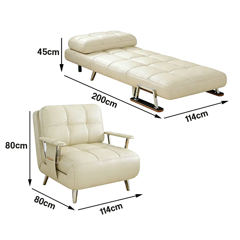 LIVARA 94/114cm Sofa Bed, 2-in-1 Design, High-Density Foam, Cat-Scratch Leather, Adjustable Angles, Durable & Waterproof - Beige - Image 6