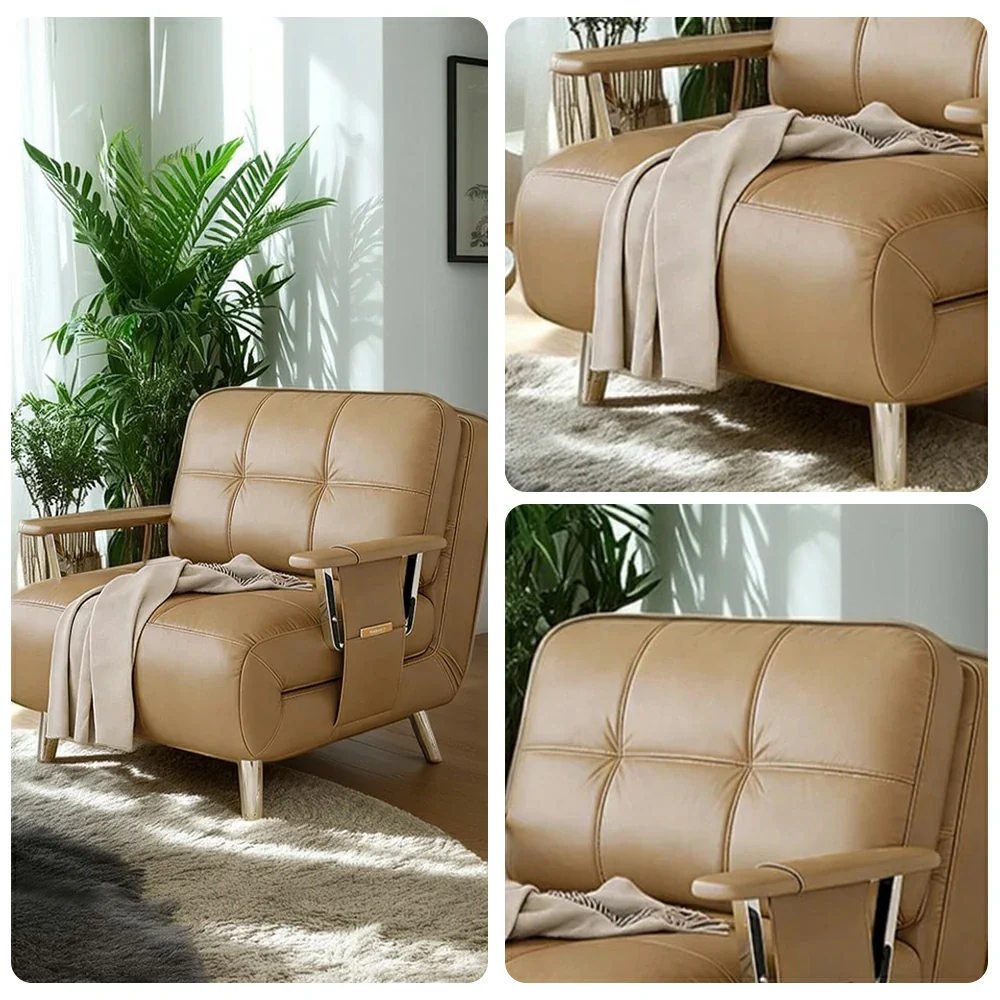 LIVARA 94/114cm Sofa Bed, 2-in-1 Design, High-Density Foam, Cat-Scratch Leather, Adjustable Angles, Durable & Waterproof - Khaki - Image 3