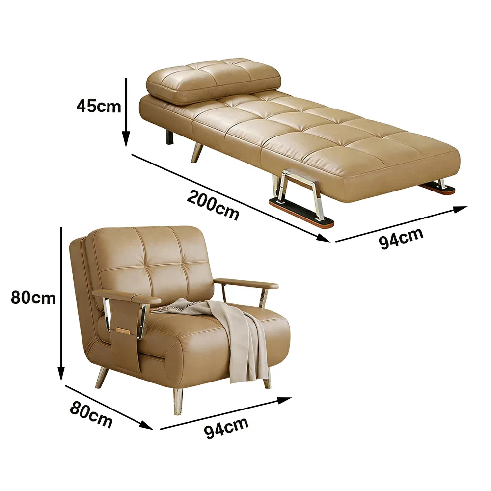 LIVARA 94/114cm Sofa Bed, 2-in-1 Design, High-Density Foam, Cat-Scratch Leather, Adjustable Angles, Durable & Waterproof - Khaki - Image 5