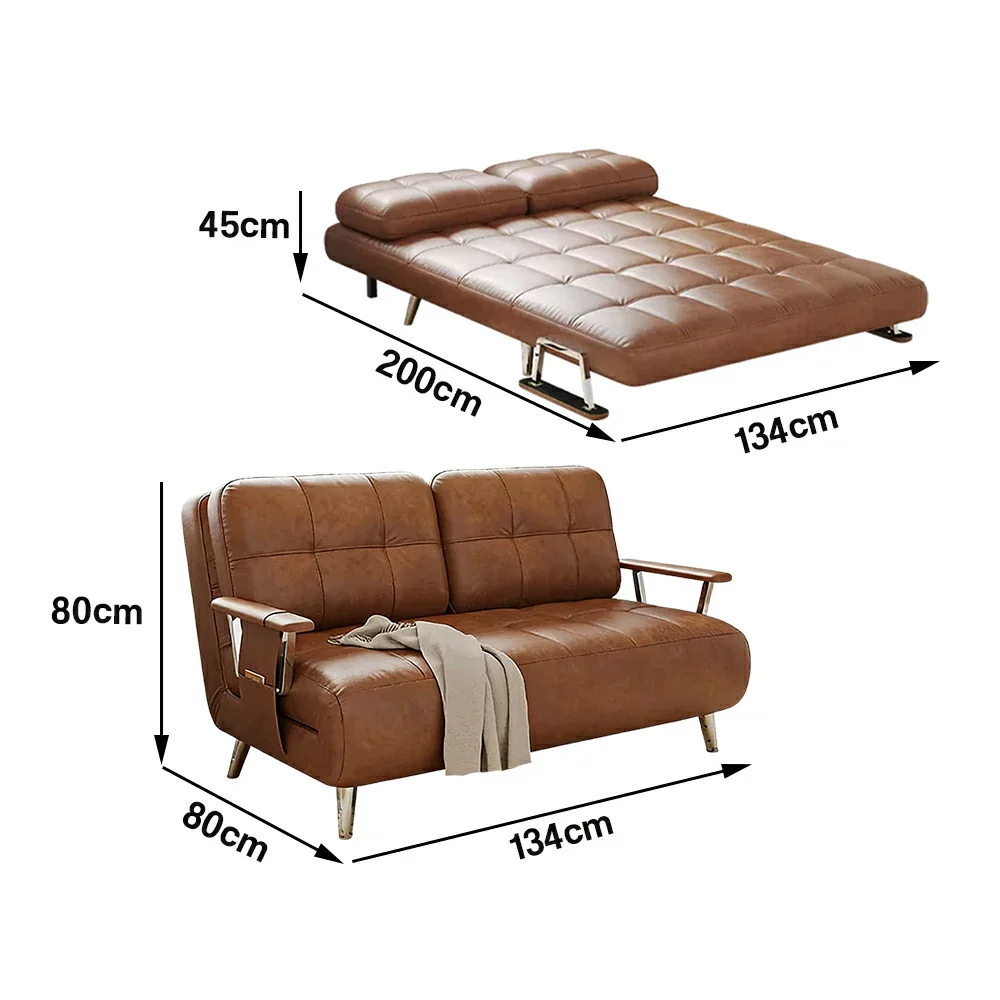 LIVARA 134/164cm Sofa Bed, 2-in-1 Design, High-Density Foam, Cat-Scratch Leather, Adjustable Angles, Durable & Waterproof - Brown - Image 5