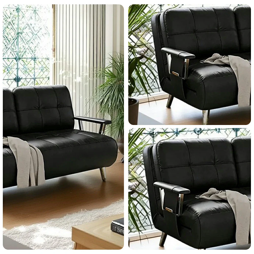 LIVARA 134/164cm Sofa Bed, 2-in-1 Design, High-Density Foam, Cat-Scratch Leather, Adjustable Angles, Durable & Waterproof - Black - Image 3