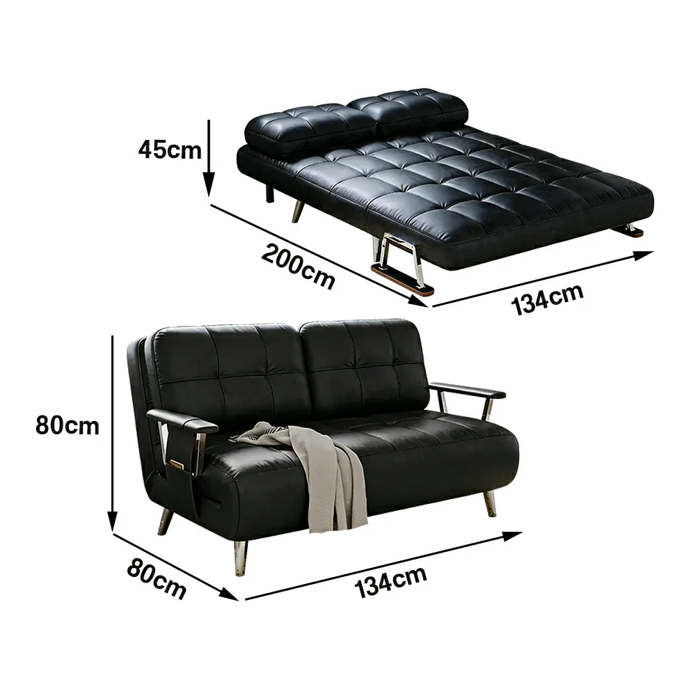 LIVARA 134/164cm Sofa Bed, 2-in-1 Design, High-Density Foam, Cat-Scratch Leather, Adjustable Angles, Durable & Waterproof - Black - Image 5