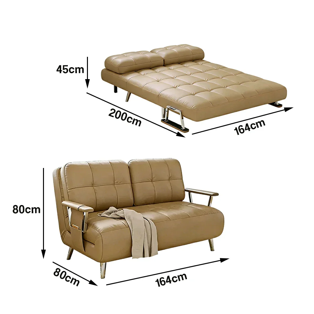 LIVARA 134/164cm Sofa Bed, 2-in-1 Design, High-Density Foam, Cat-Scratch Leather, Adjustable Angles, Durable & Waterproof - Khaki - Image 5