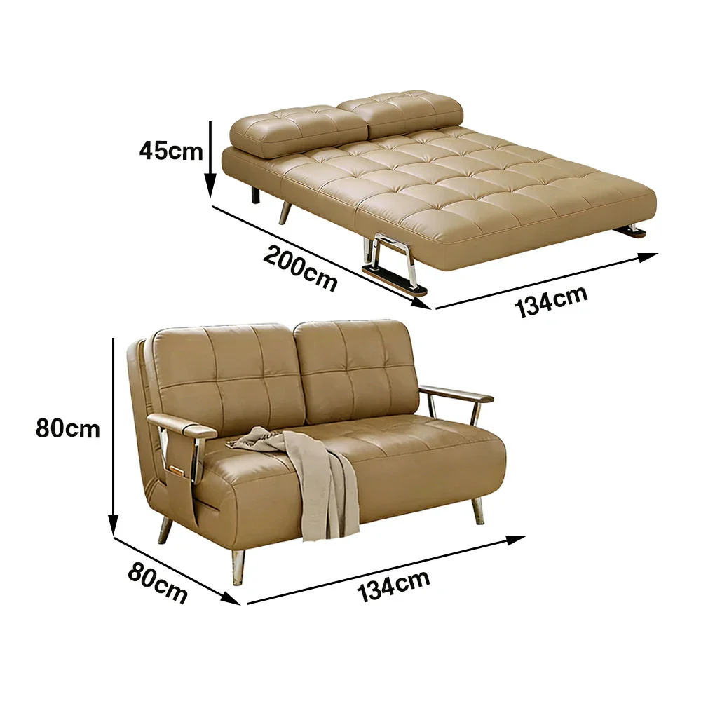 LIVARA 134/164cm Sofa Bed, 2-in-1 Design, High-Density Foam, Cat-Scratch Leather, Adjustable Angles, Durable & Waterproof - Khaki - Image 6