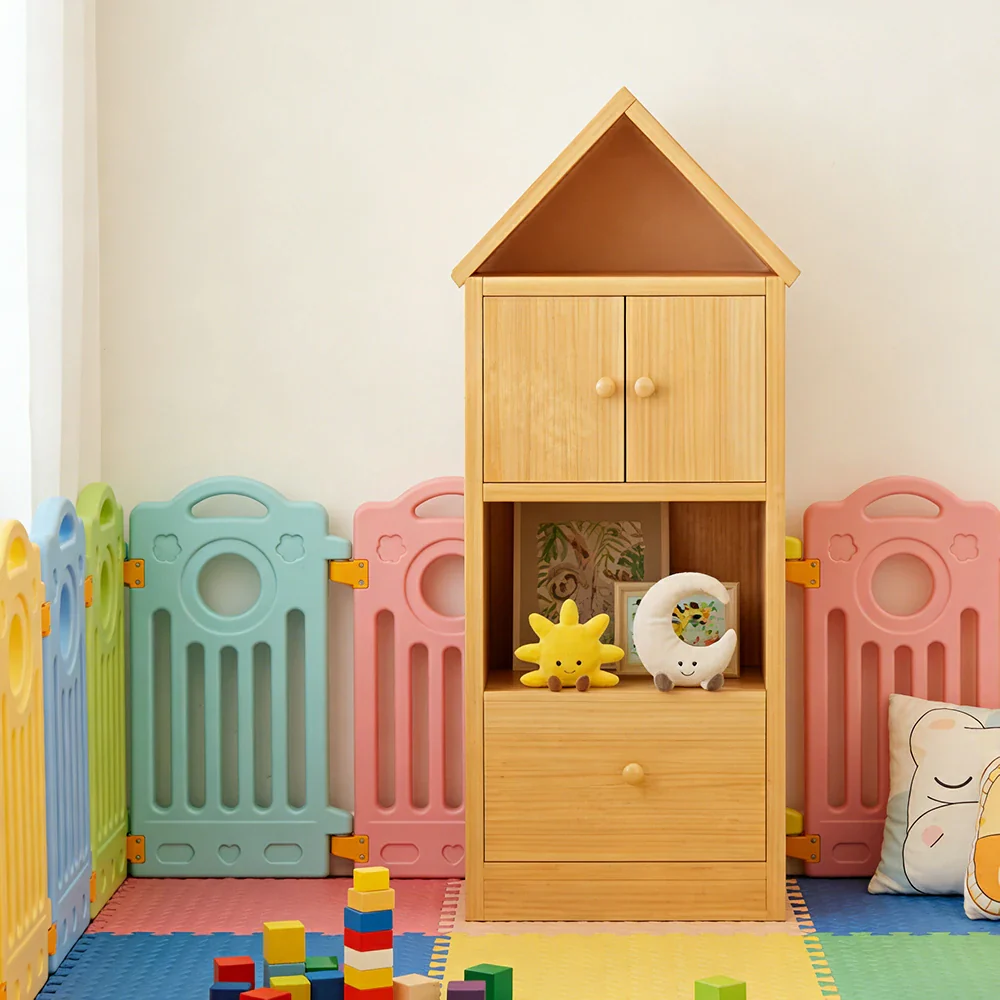 LIVARA Kids House Bookshelf - Solid Wood Storage Cabinet with Anti-Collision Corners, Large Capacity Book & Toy Organiser - Natural Wood - Image 2