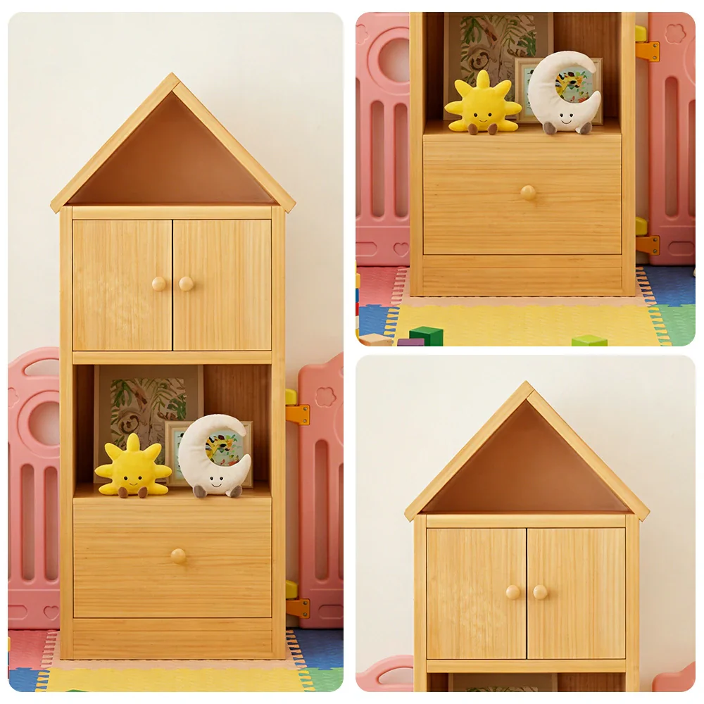LIVARA Kids House Bookshelf - Solid Wood Storage Cabinet with Anti-Collision Corners, Large Capacity Book & Toy Organiser - Natural Wood - Image 3