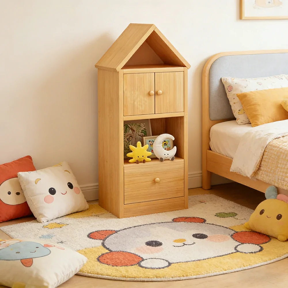 LIVARA Kids House Bookshelf - Solid Wood Storage Cabinet with Anti-Collision Corners, Large Capacity Book & Toy Organiser - Natural Wood - Image 4