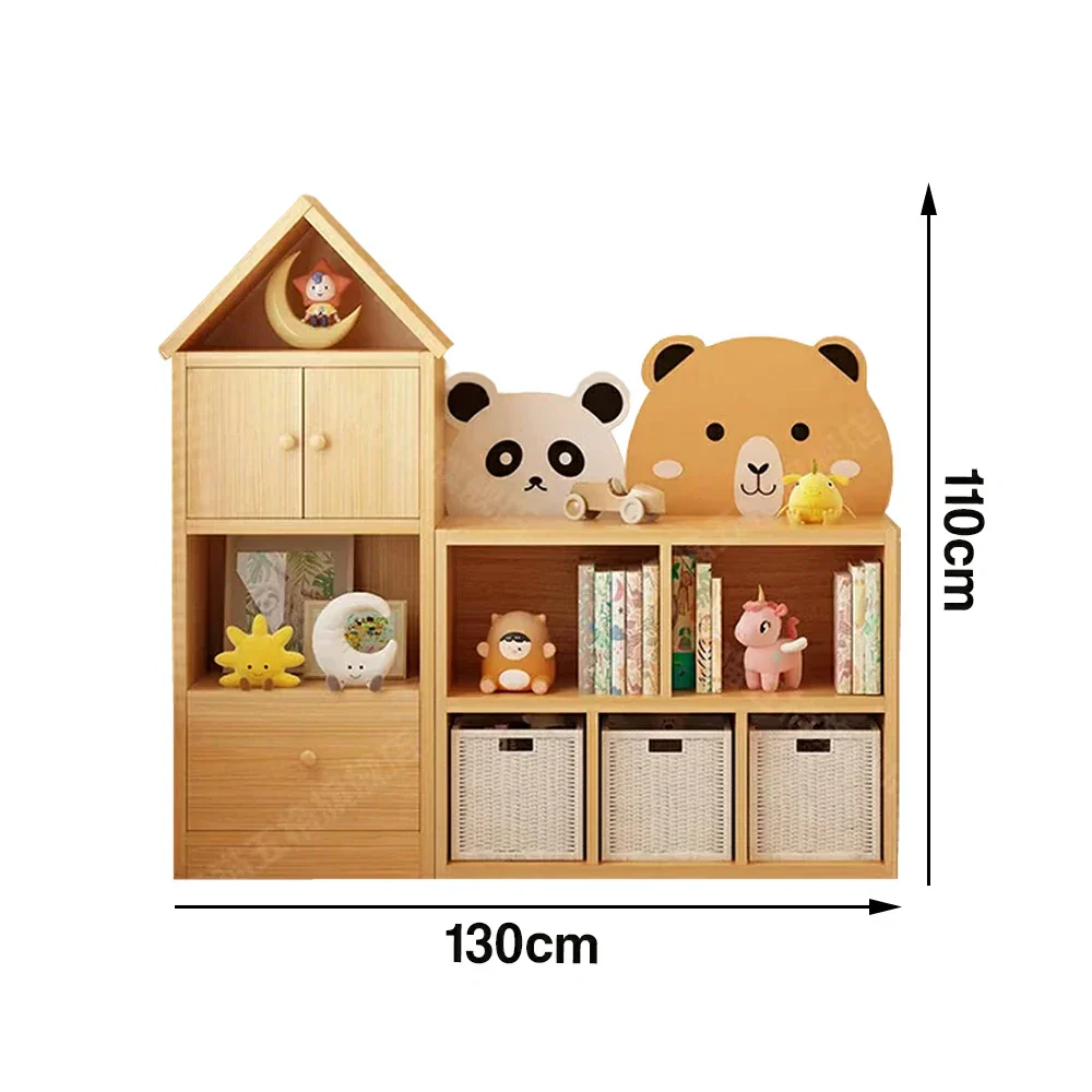 LIVARA Kids House Storage Cabinet - Solid Wood 4/5-Cube Organiser with Anti-Collision Corners, Large Capacity for Toys & Books - Natural Wood - Image 10