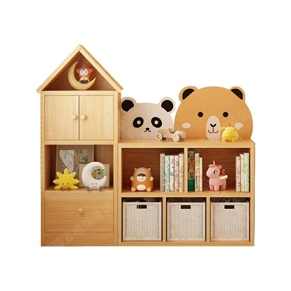 LIVARA Kids House Storage Cabinet - Solid Wood 4/5-Cube Organiser with Anti-Collision Corners, Large Capacity for Toys & Books - Natural Wood - Image 2
