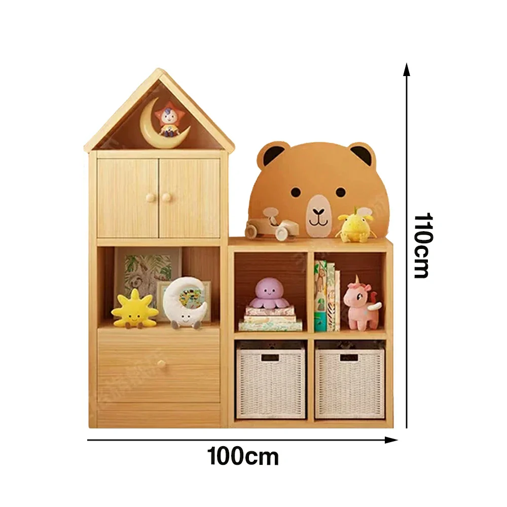 LIVARA Kids House Storage Cabinet - Solid Wood 4/5-Cube Organiser with Anti-Collision Corners, Large Capacity for Toys & Books - Natural Wood - Image 6