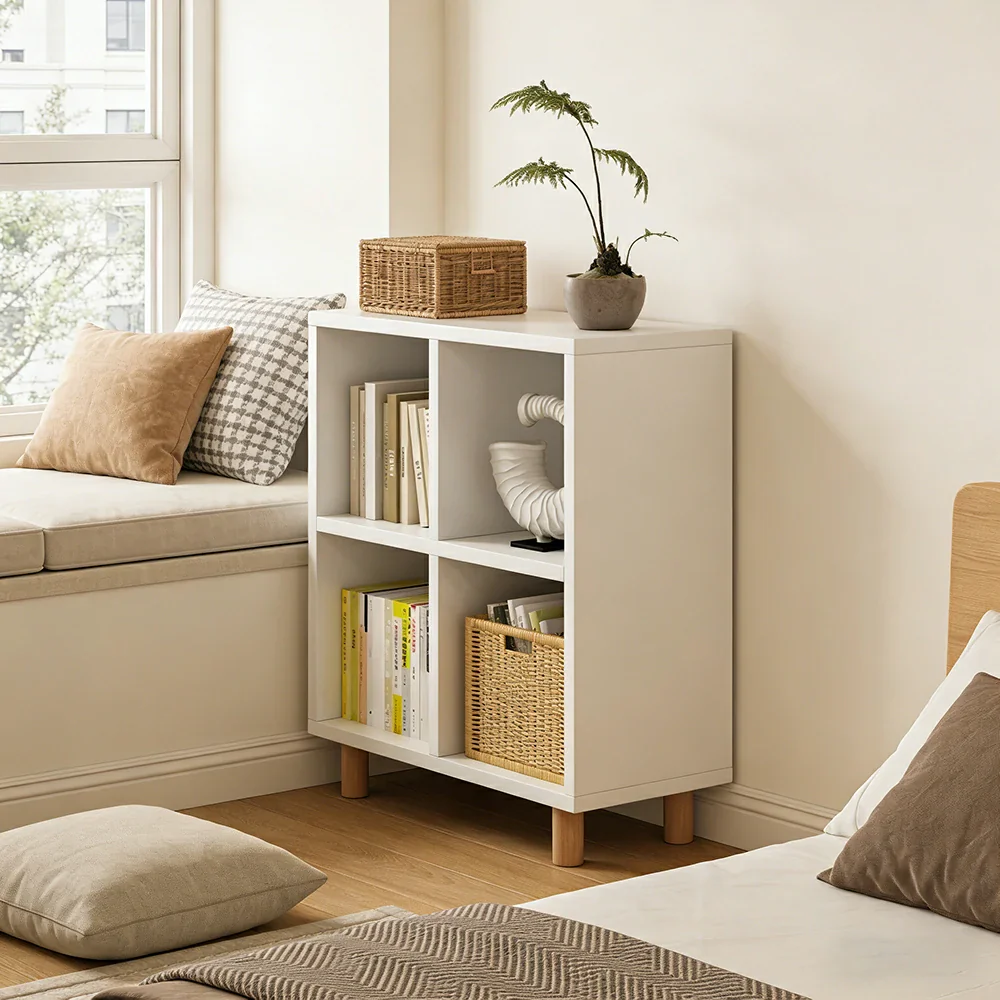 LIVARA Solid Wood Storage Cabinet with Legs - 4/6-Cube Organiser, Sturdy Open Shelving for Living Room & Bedroom - Warm White - Image 4