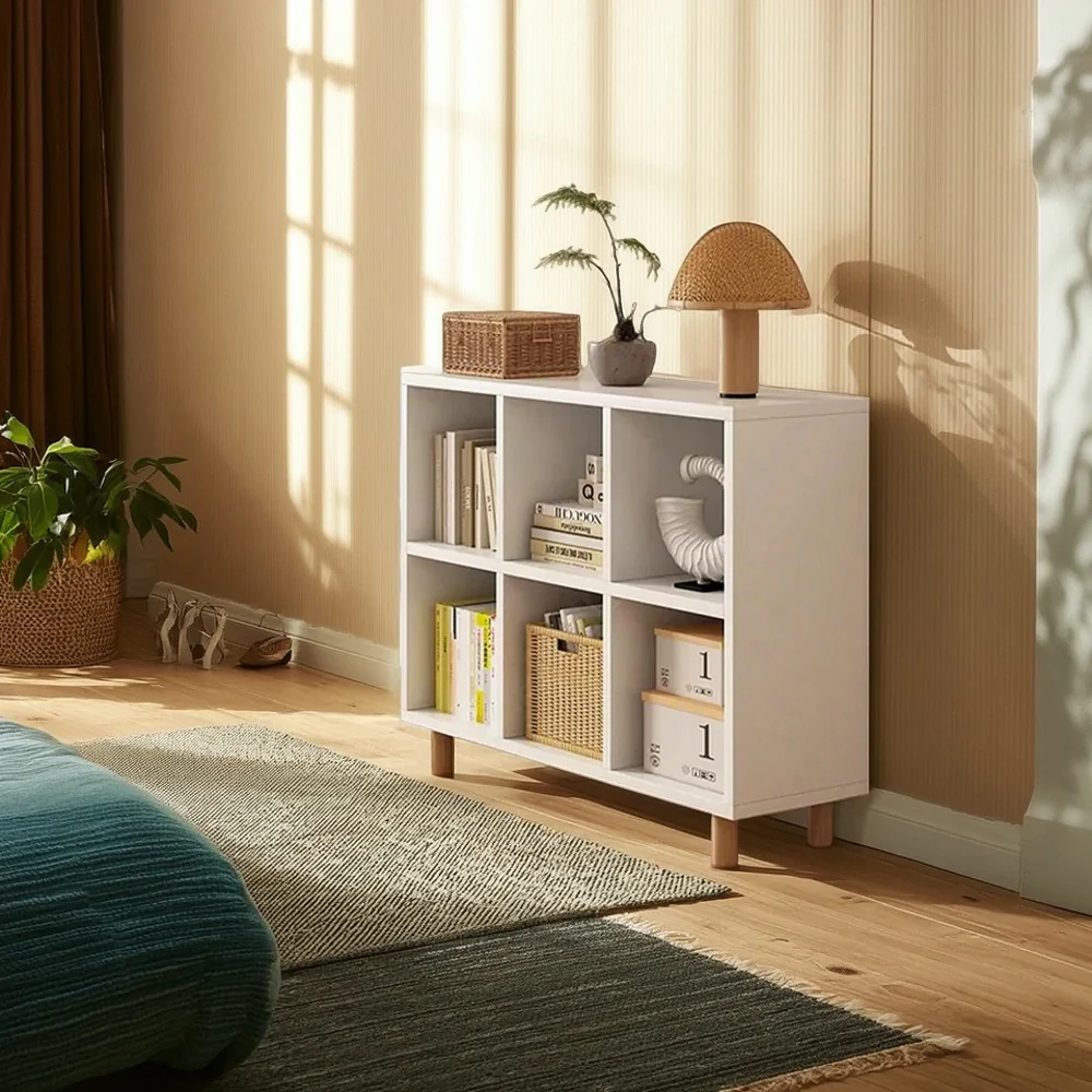 LIVARA Solid Wood Storage Cabinet with Legs - 4/6-Cube Organiser, Sturdy Open Shelving for Living Room & Bedroom - Warm White - Image 9