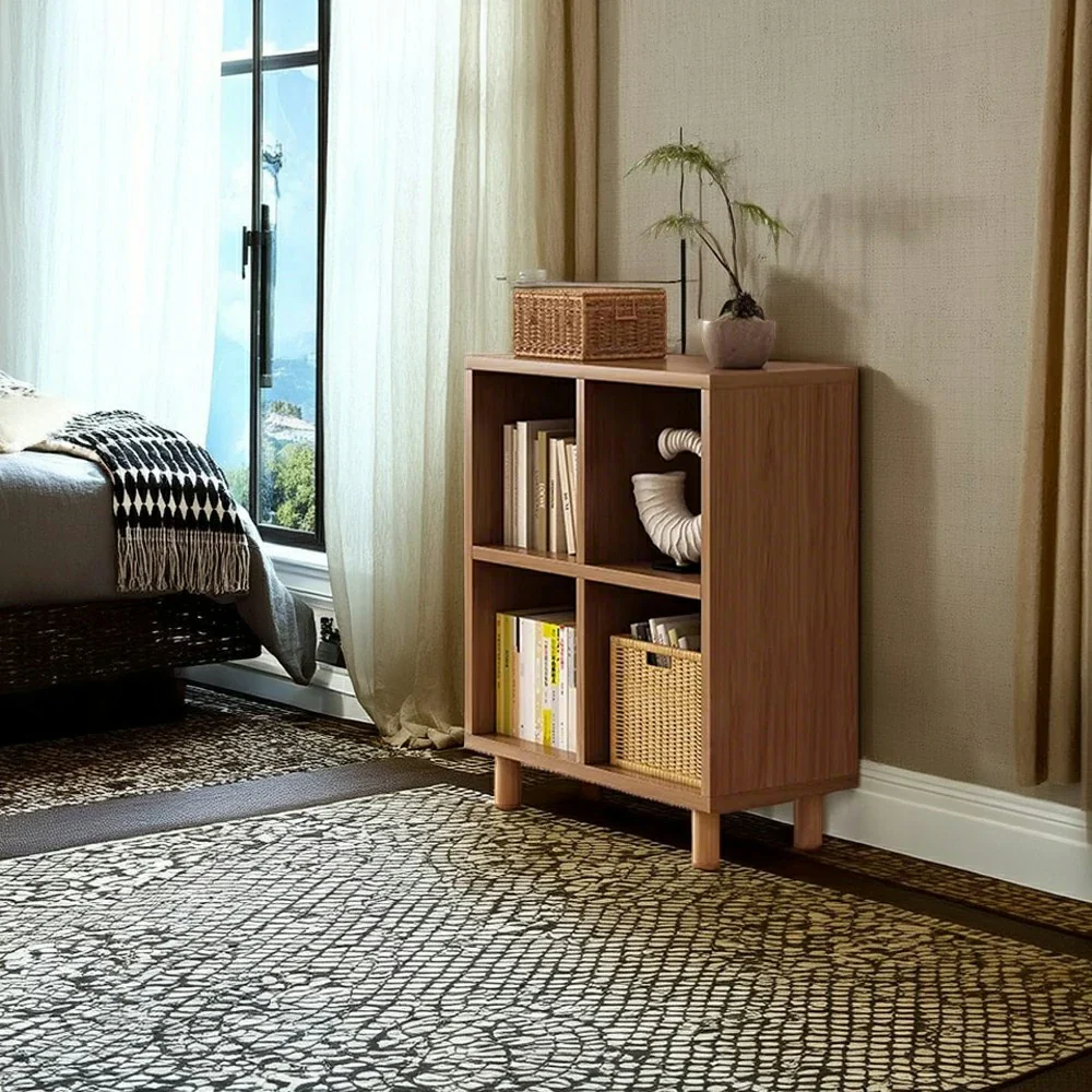 LIVARA Solid Wood Storage Cabinet with Legs - 4/6-Cube Organiser, Sturdy Open Shelving for Living Room & Bedroom - Walnut - Image 4