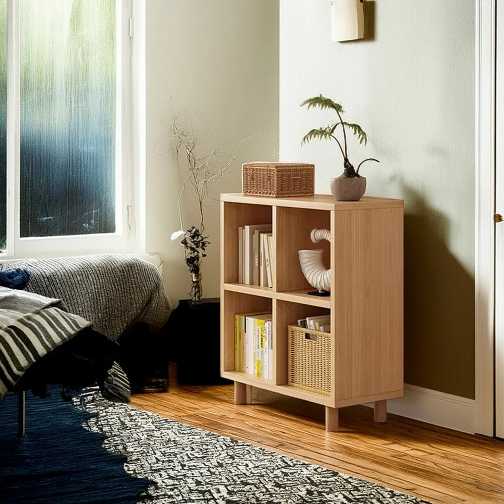LIVARA Solid Wood Storage Cabinet with Legs - 4/6-Cube Organiser, Sturdy Open Shelving for Living Room & Bedroom - Beech - Image 4