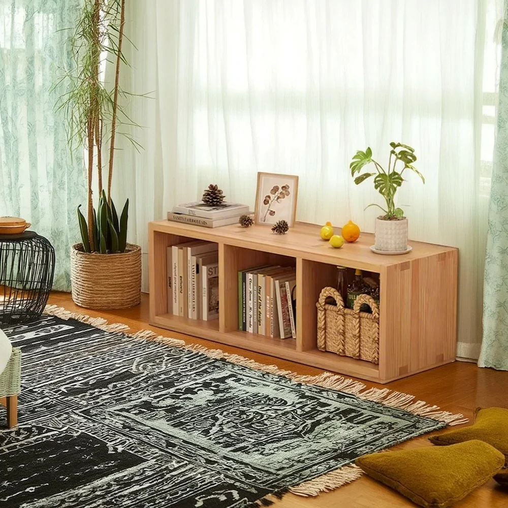 LIVARA Solid Wood Storage Cabinet - 3/4-Cube Open Shelf Organiser, Space-Saving Design for Living Room & Bedroom - Natural Wood - Image 4