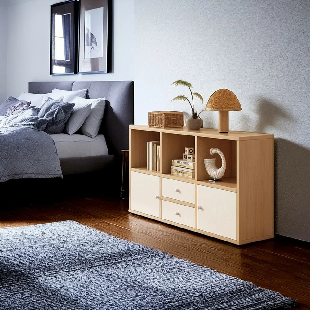 LIVARA Storage Cabinet with Doors & Drawers - 6/8-Cube Organiser, Large Capacity Shelving for Living Room & Bedroom - Beech - Image 4