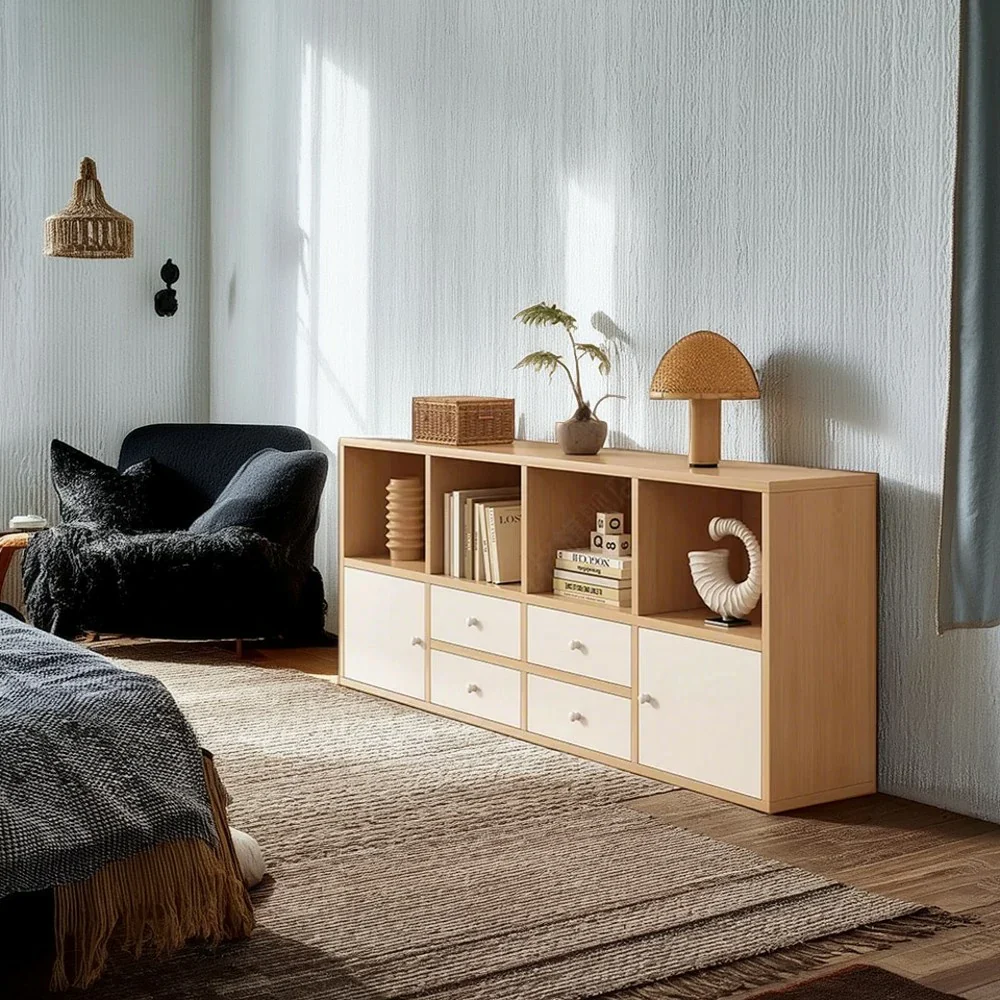 LIVARA Storage Cabinet with Doors & Drawers - 6/8-Cube Organiser, Large Capacity Shelving for Living Room & Bedroom - Beech - Image 9