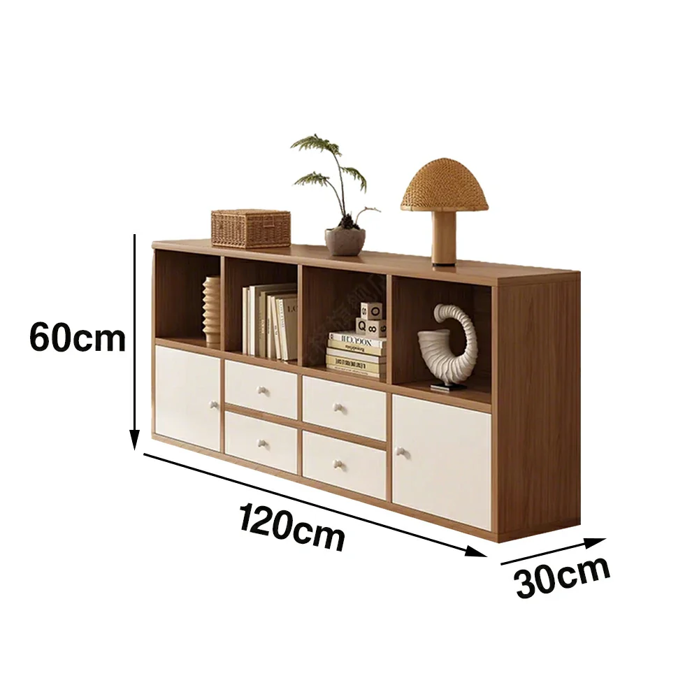 LIVARA Storage Cabinet with Doors & Drawers - 6/8-Cube Organiser, Large Capacity Shelving for Living Room & Bedroom - Cherry wood - Image 10