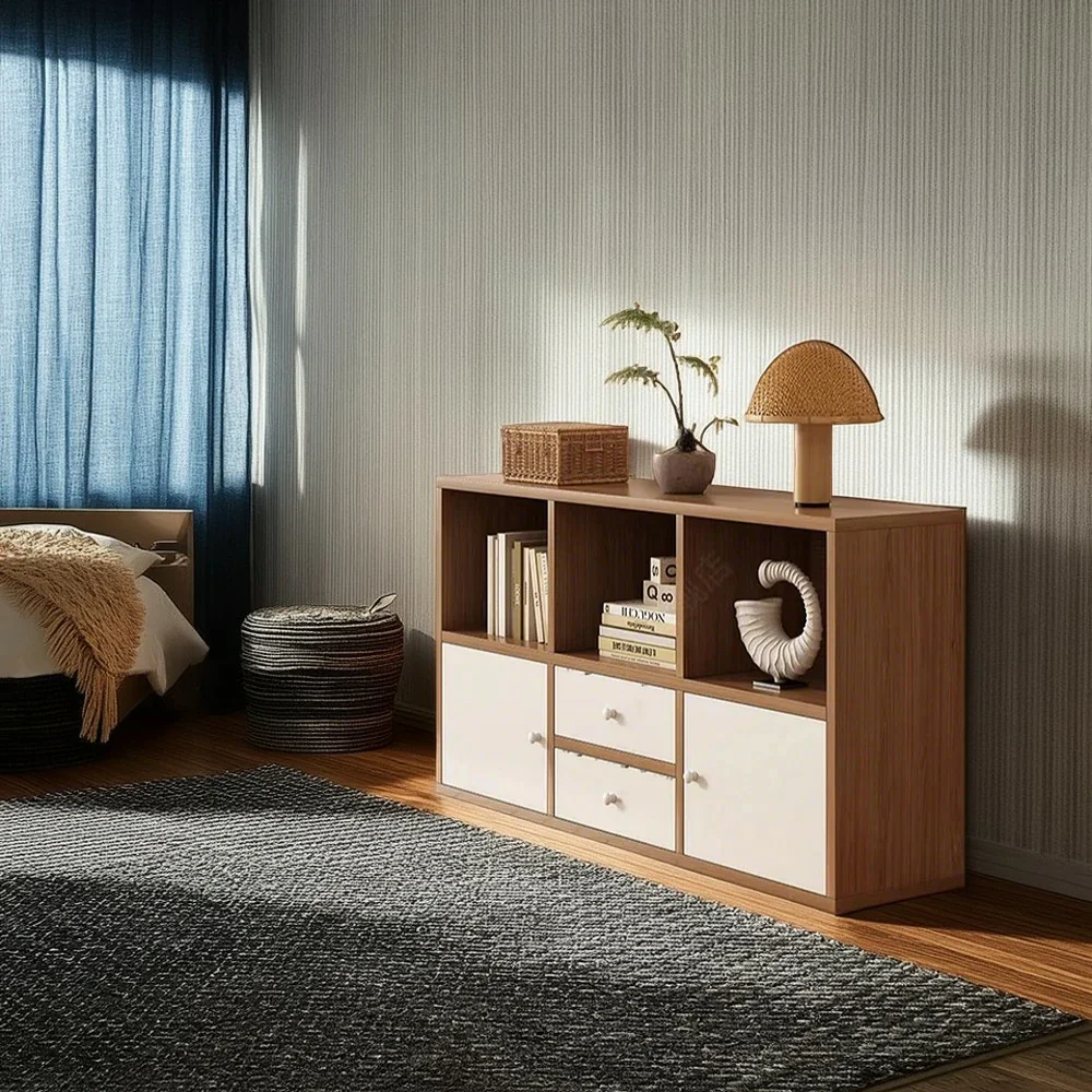 LIVARA Storage Cabinet with Doors & Drawers - 6/8-Cube Organiser, Large Capacity Shelving for Living Room & Bedroom - Cherry wood - Image 2