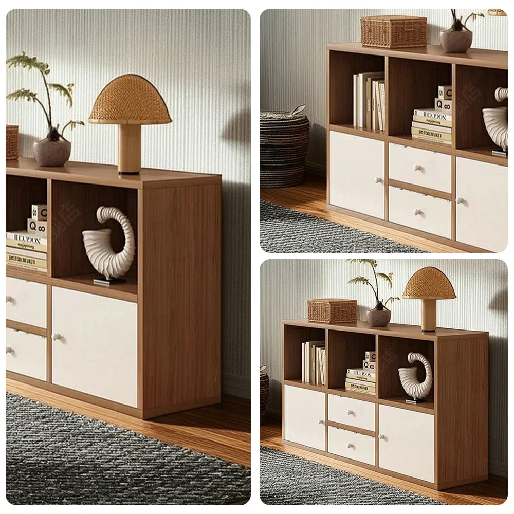 LIVARA Storage Cabinet with Doors & Drawers - 6/8-Cube Organiser, Large Capacity Shelving for Living Room & Bedroom - Cherry wood - Image 3