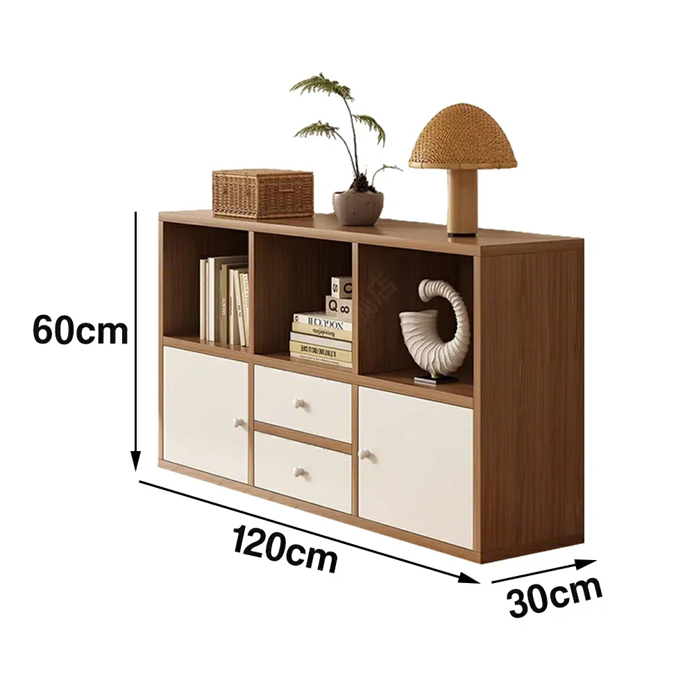 LIVARA Storage Cabinet with Doors & Drawers - 6/8-Cube Organiser, Large Capacity Shelving for Living Room & Bedroom - Cherry wood - Image 5