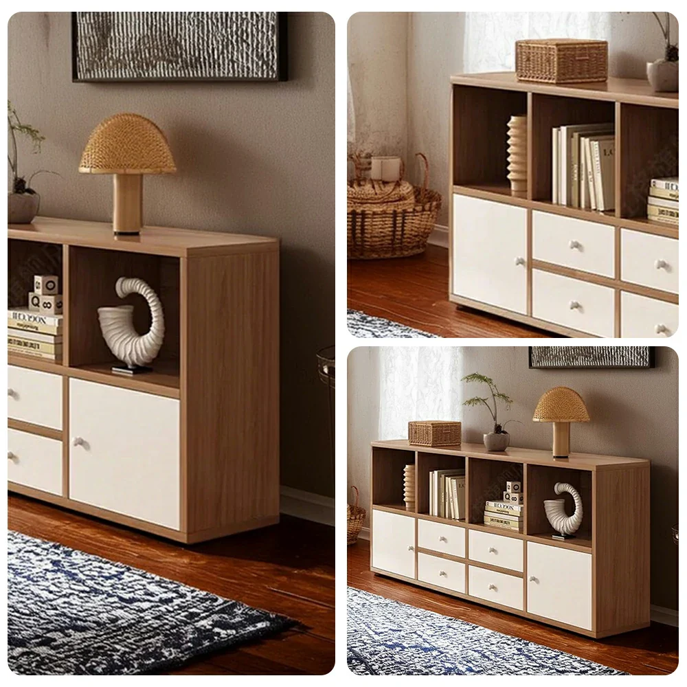 LIVARA Storage Cabinet with Doors & Drawers - 6/8-Cube Organiser, Large Capacity Shelving for Living Room & Bedroom - Cherry wood - Image 8