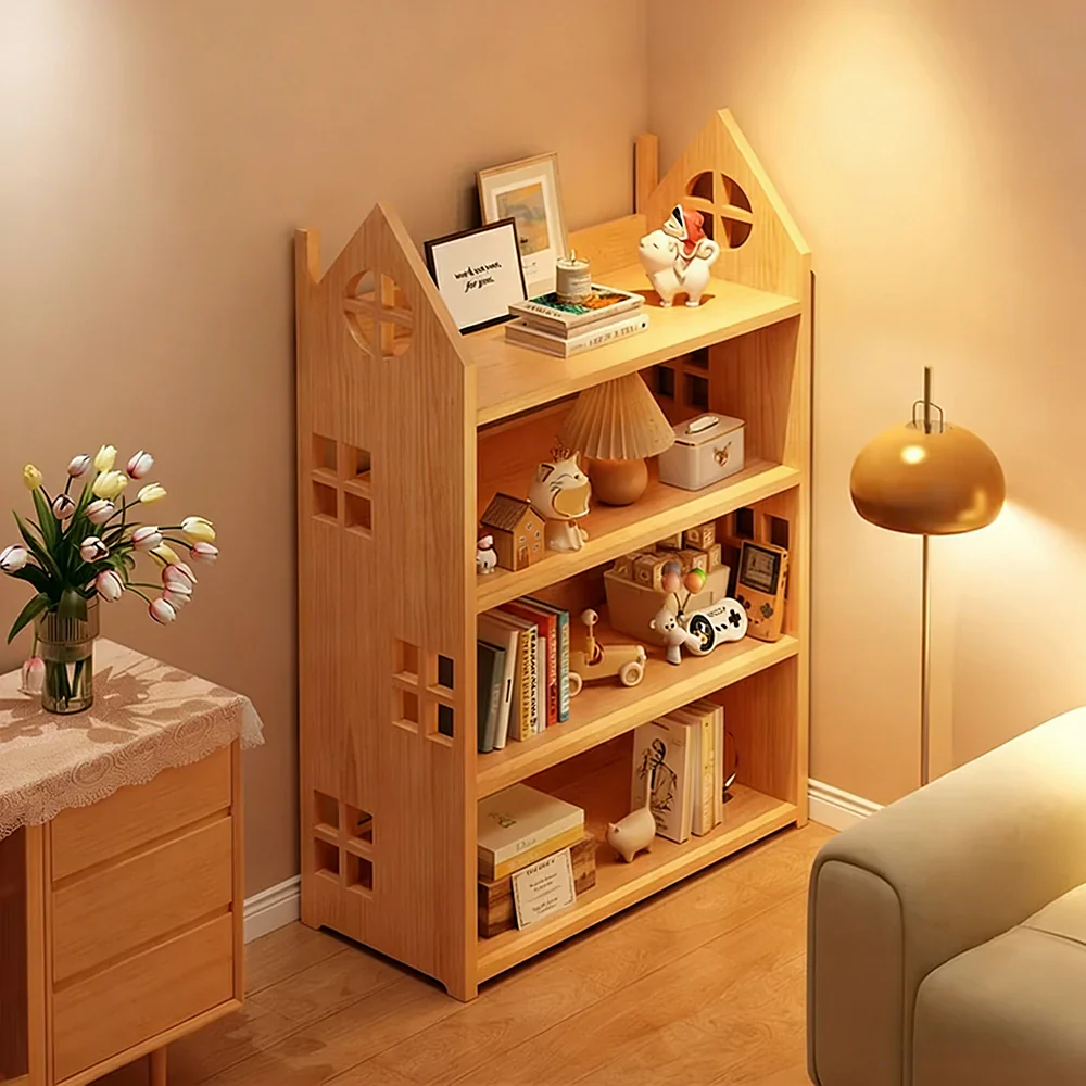 LIVARA Solid Wood Bookshelf - 3/4-Tier Deep Storage Shelf, House Design Organiser for Kids Room & Living Room - Natural Wood - Image 7