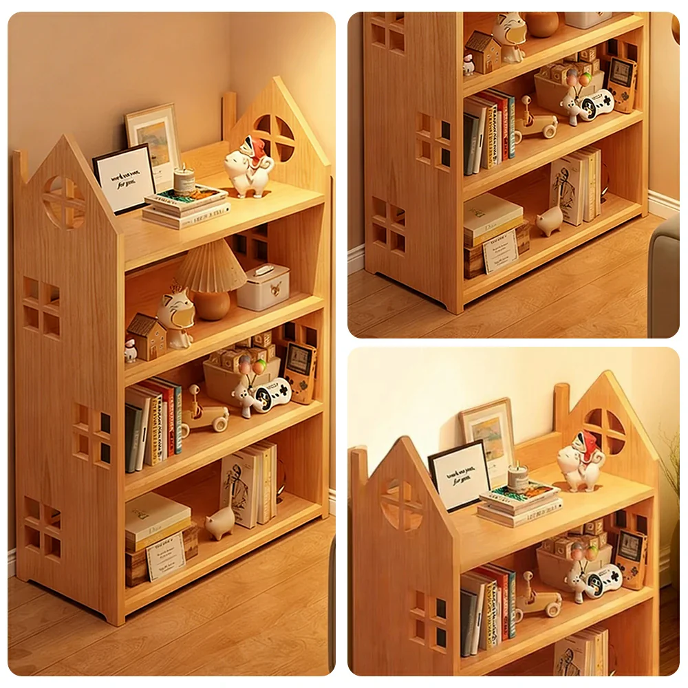 LIVARA Solid Wood Bookshelf - 3/4-Tier Deep Storage Shelf, House Design Organiser for Kids Room & Living Room - Natural Wood - Image 8