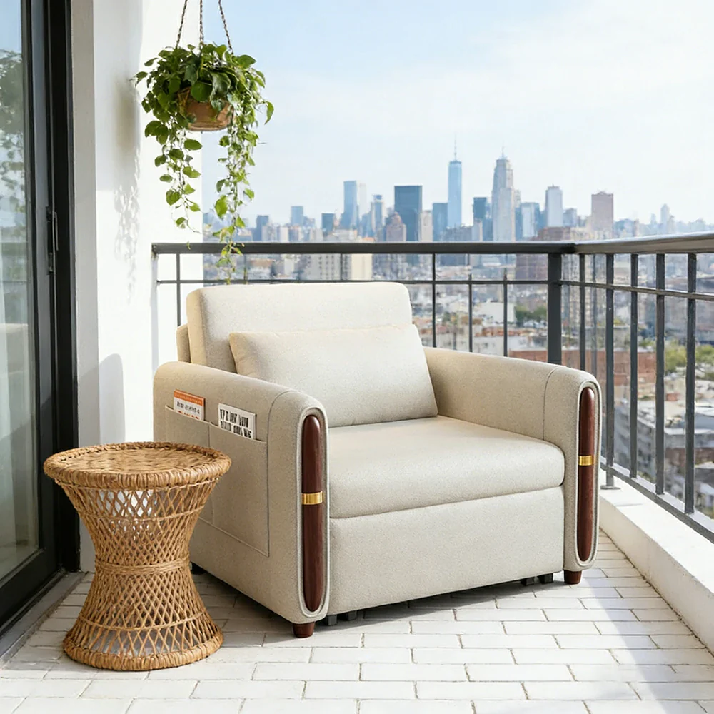 LIVARA 88/105cm Sofa Bed, Sit Lounge Sleep Design, Waterproof Fabric, Carbon Steel Frame, Space-Saving with Rollers - Grey - Image 4