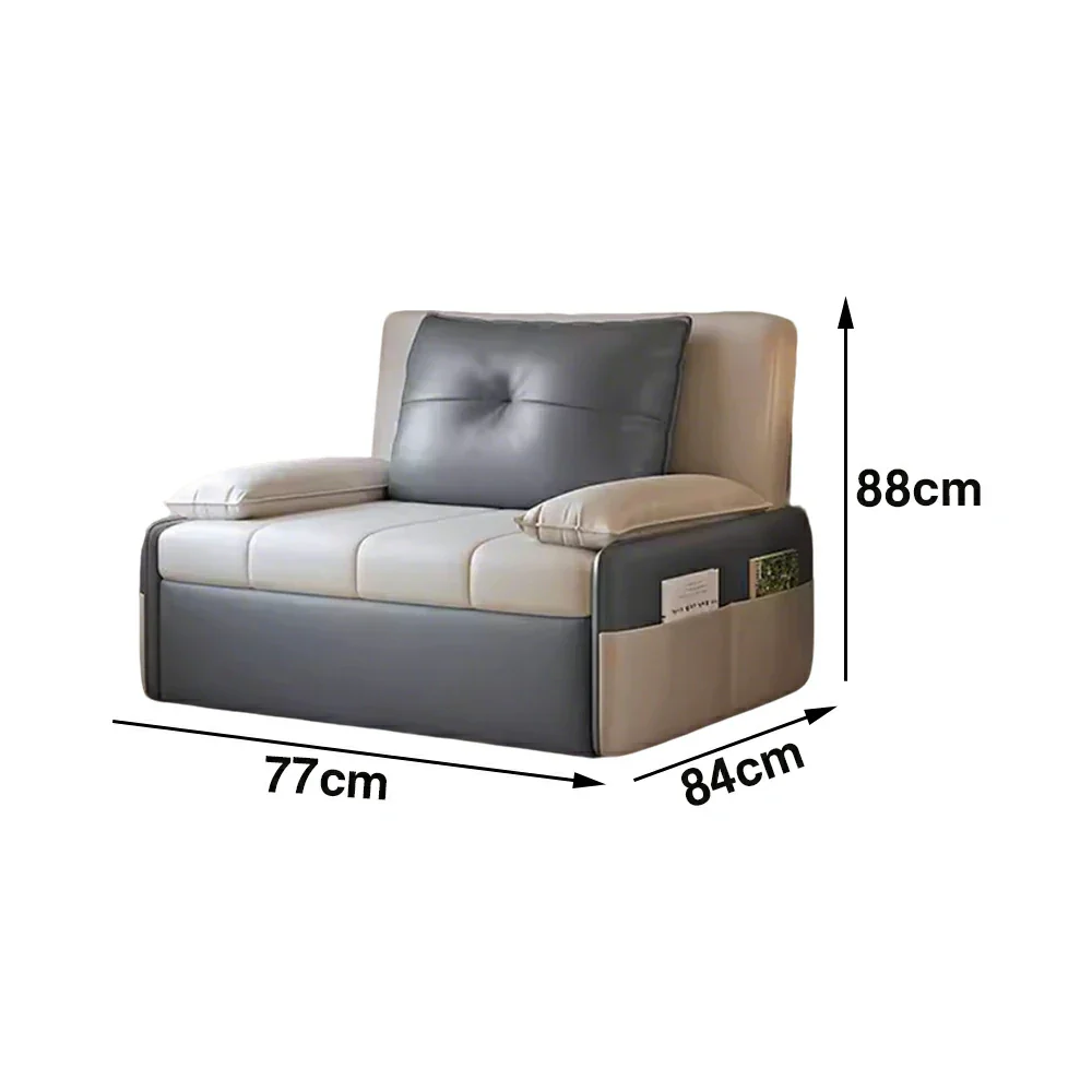 LIVARA 77/113cm Sofa Bed, Sofa to Bed Design, Leather-Look Performance Fabric, Steel Frame, Side Storage Pocket - Beige&Grey - Image 5