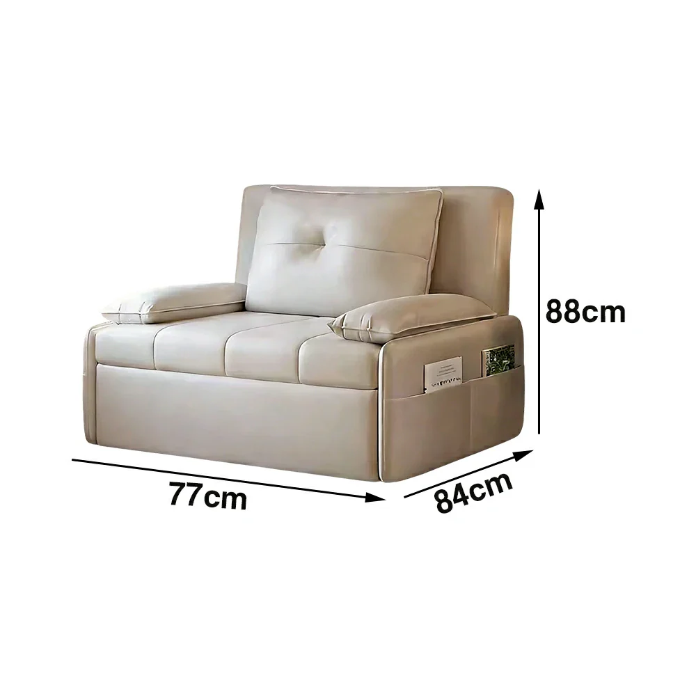 LIVARA 77/113cm Sofa Bed, Sofa to Bed Design, Leather-Look Performance Fabric, Steel Frame, Side Storage Pocket - Beige - Image 5