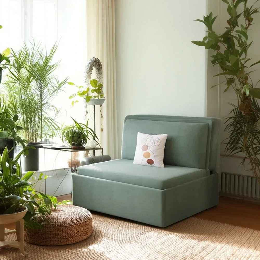 LIVARA 82/102cm Sofa Bed, Sofa to Bed Convertible Design, Soft Velvet Upholstery, Carbon Steel Frame, Removable Cover with Rollers - Green - Image 2