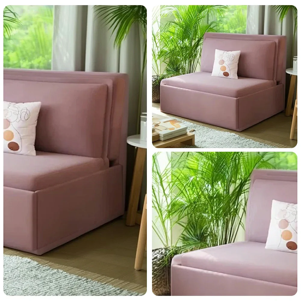 LIVARA 82/102cm Sofa Bed, Sofa to Bed Convertible Design, Soft Velvet Upholstery, Carbon Steel Frame, Removable Cover with Rollers - Pink - Image 3