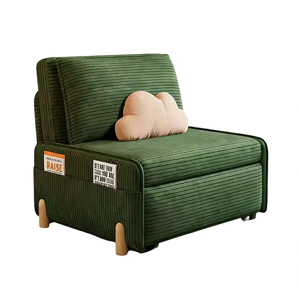 LIVARA 77/113cm Sofa Bed, Sit Lounge Sleep Design, Soft Corduroy Upholstery, Steel Frame, Dual Side Storage Pockets - Green