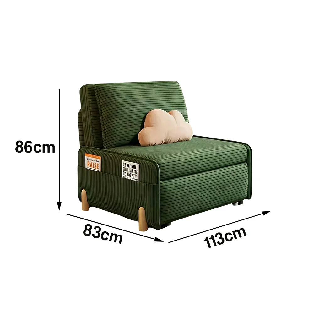 LIVARA 77/113cm Sofa Bed, Sit Lounge Sleep Design, Soft Corduroy Upholstery, Steel Frame, Dual Side Storage Pockets - Green - Image 6