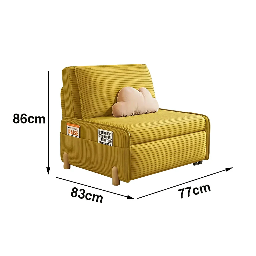 LIVARA 77/113cm Sofa Bed, Sit Lounge Sleep Design, Soft Corduroy Upholstery, Steel Frame, Dual Side Storage Pockets - Yellow - Image 5