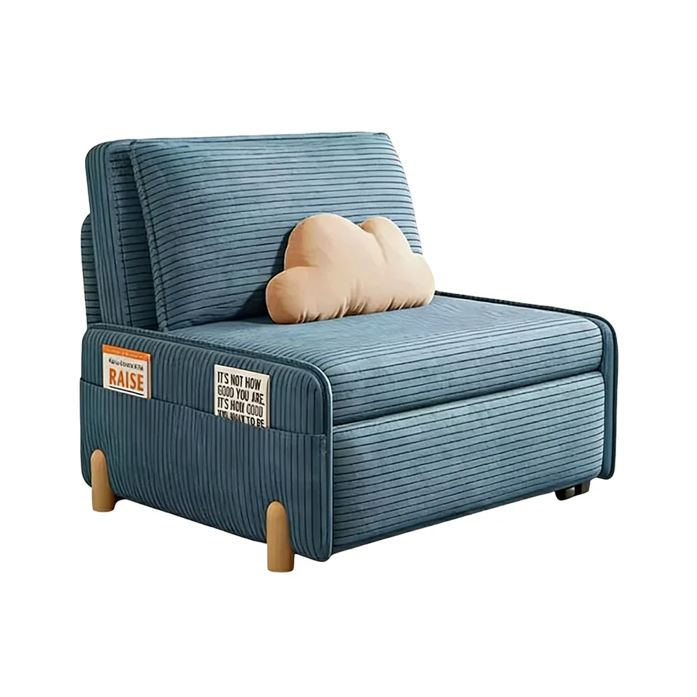 LIVARA 77/113cm Sofa Bed, Sit Lounge Sleep Design, Soft Corduroy Upholstery, Steel Frame, Dual Side Storage Pockets - Blue