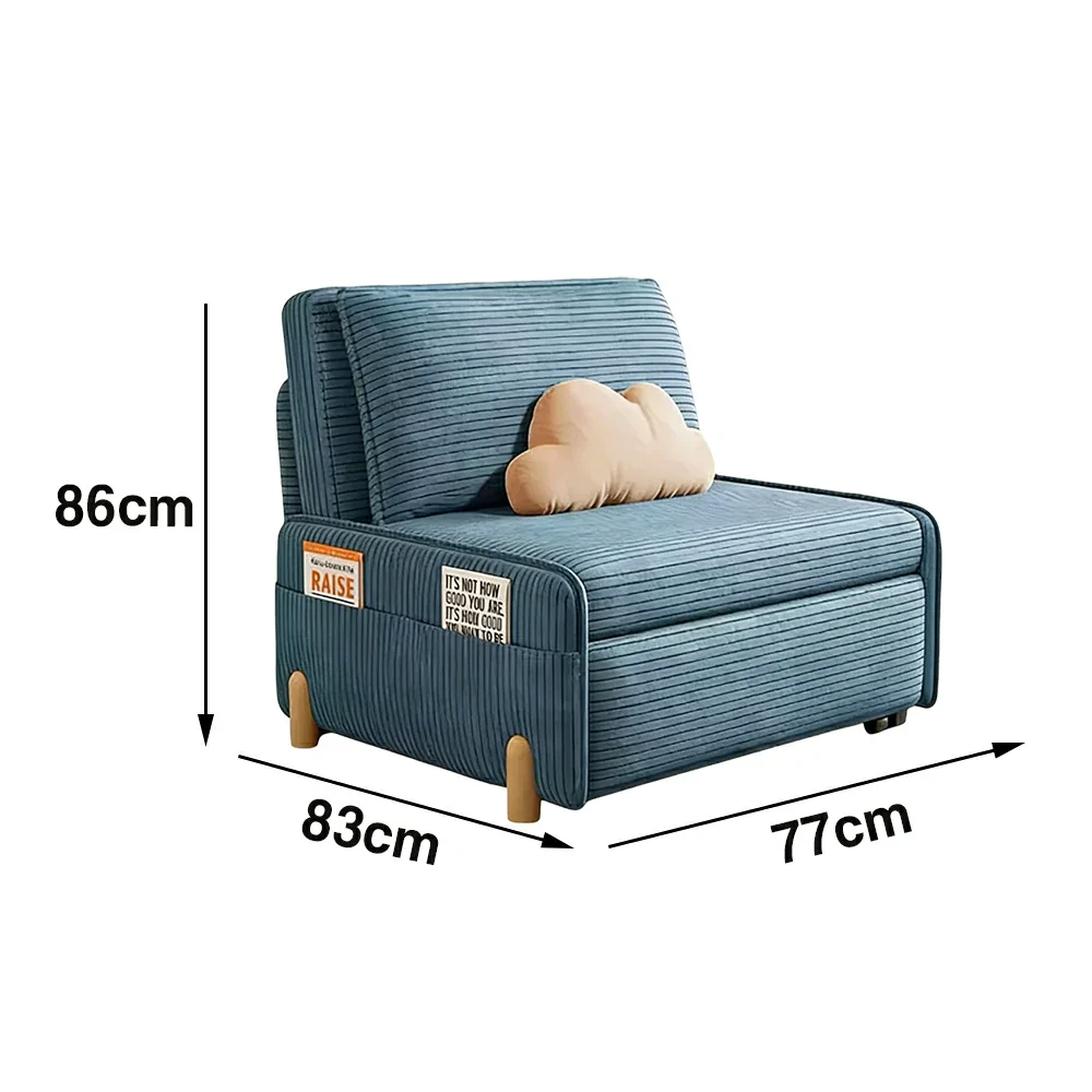 LIVARA 77/113cm Sofa Bed, Sit Lounge Sleep Design, Soft Corduroy Upholstery, Steel Frame, Dual Side Storage Pockets - Blue - Image 5