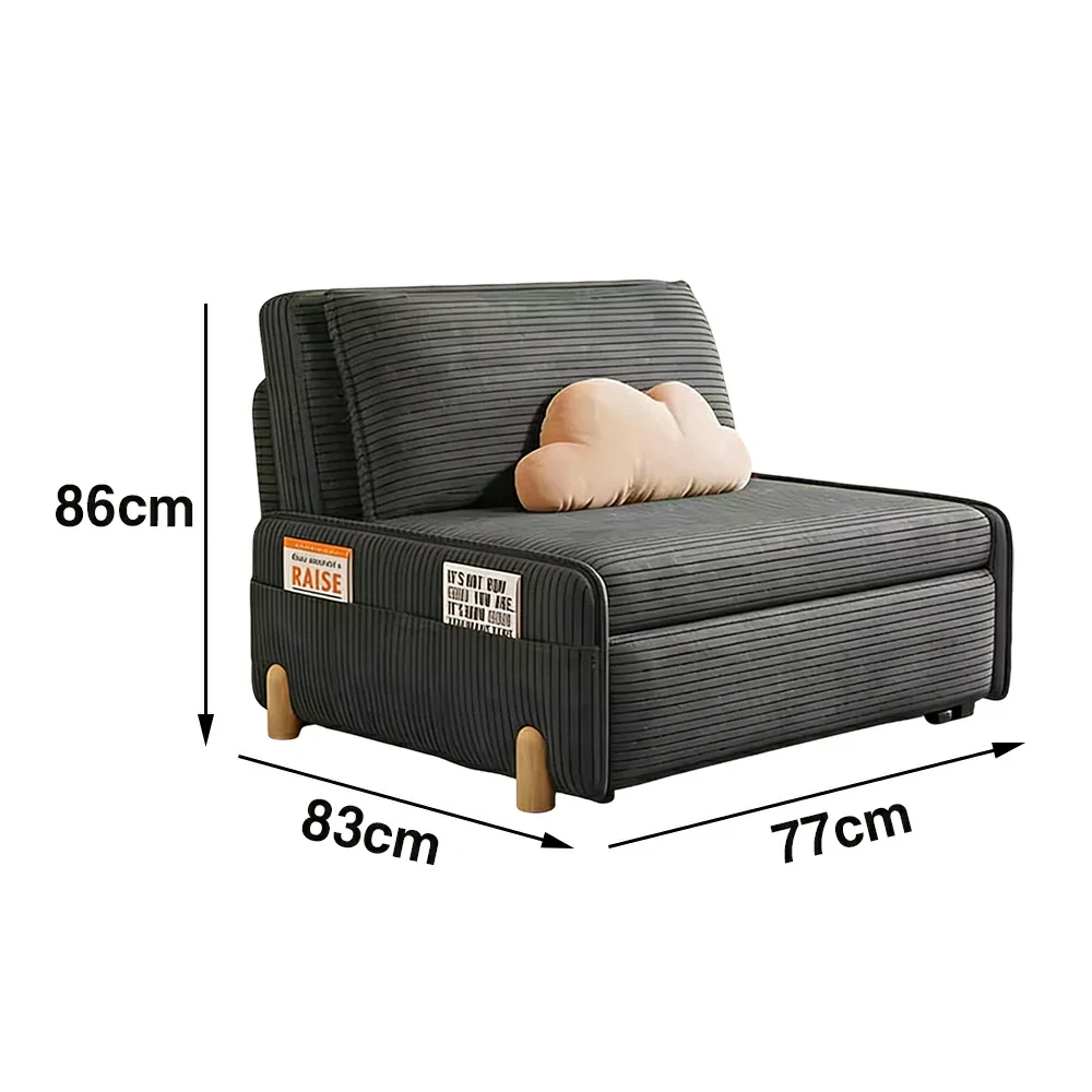 LIVARA 77/113cm Sofa Bed, Sit Lounge Sleep Design, Soft Corduroy Upholstery, Steel Frame, Dual Side Storage Pockets - Grey - Image 5