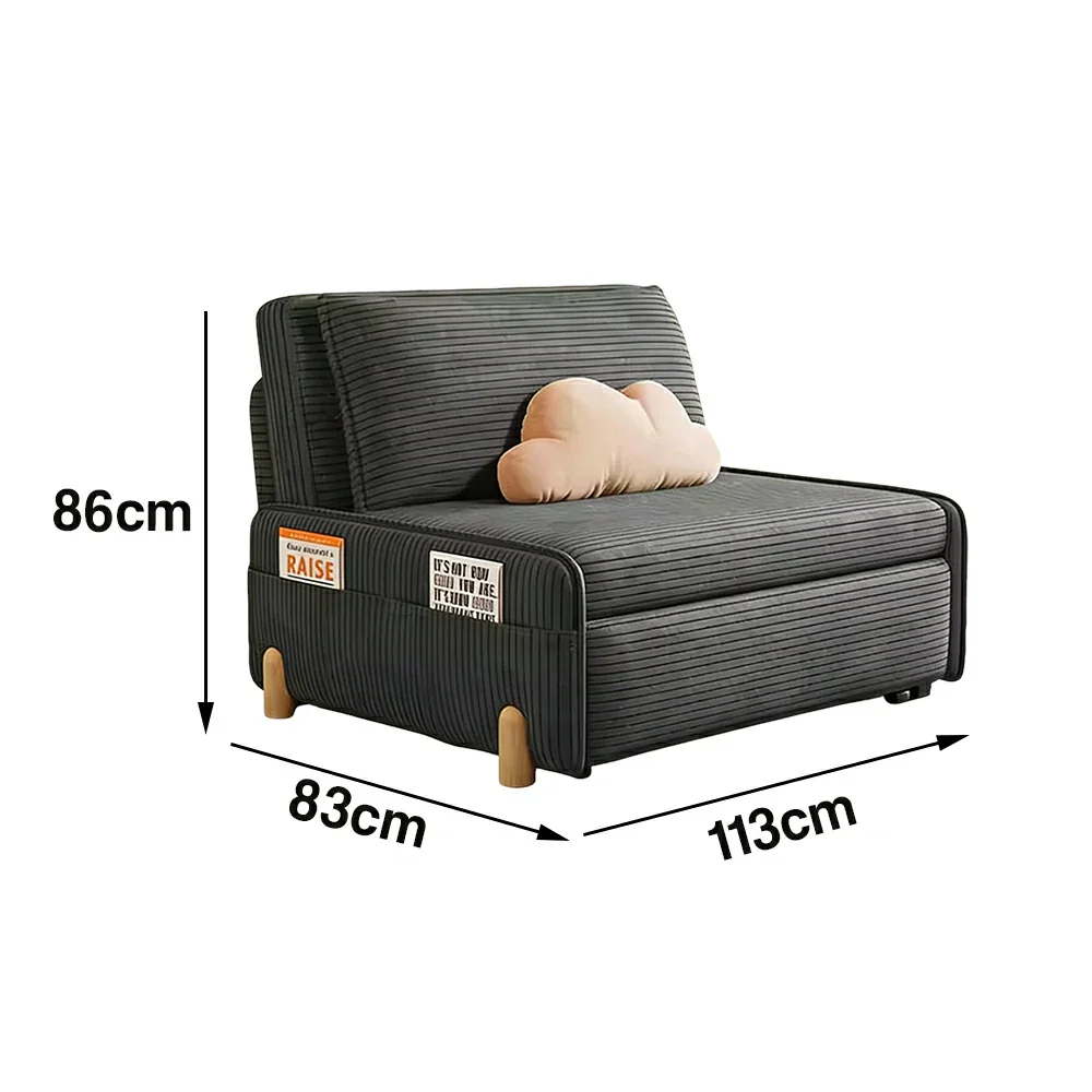 LIVARA 77/113cm Sofa Bed, Sit Lounge Sleep Design, Soft Corduroy Upholstery, Steel Frame, Dual Side Storage Pockets - Grey - Image 6