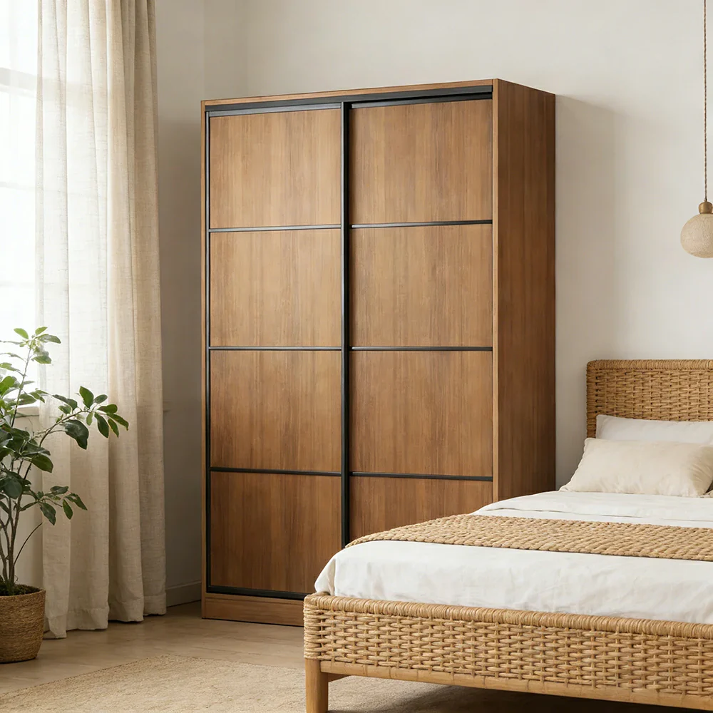 LIVARA 80/120cm Sliding Door Wardrobe - 3 Drawer Storage with Heavy-Duty Hanging Rail, Raised Base Design & Smooth Soft-Close System - Walnut - Image 2