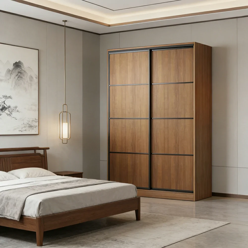 LIVARA 80/120cm Sliding Door Wardrobe - 3 Drawer Storage with Heavy-Duty Hanging Rail, Raised Base Design & Smooth Soft-Close System - Walnut - Image 4