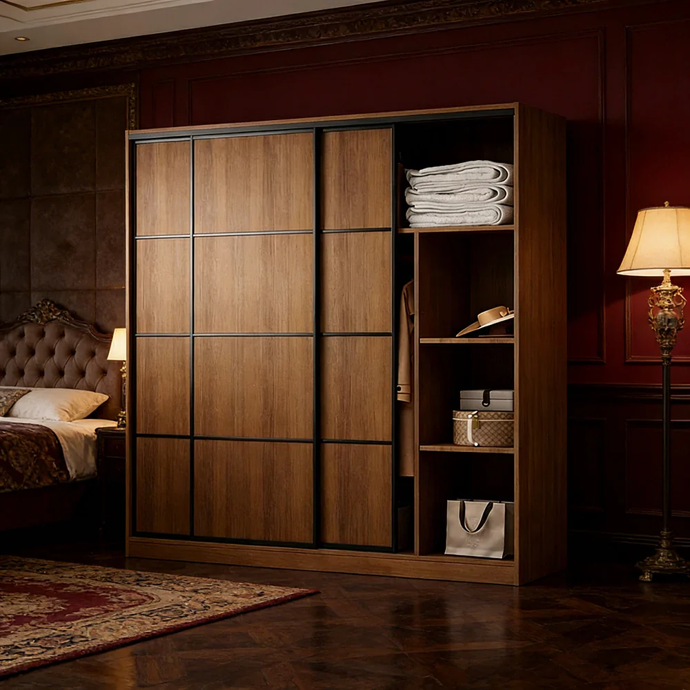 LIVARA 180/200cm Sliding Door Wardrobe - 3 Drawer Storage with Heavy-Duty Hanging Rail, Raised Base Design & Smooth Soft-Close System - Walnut - Image 2